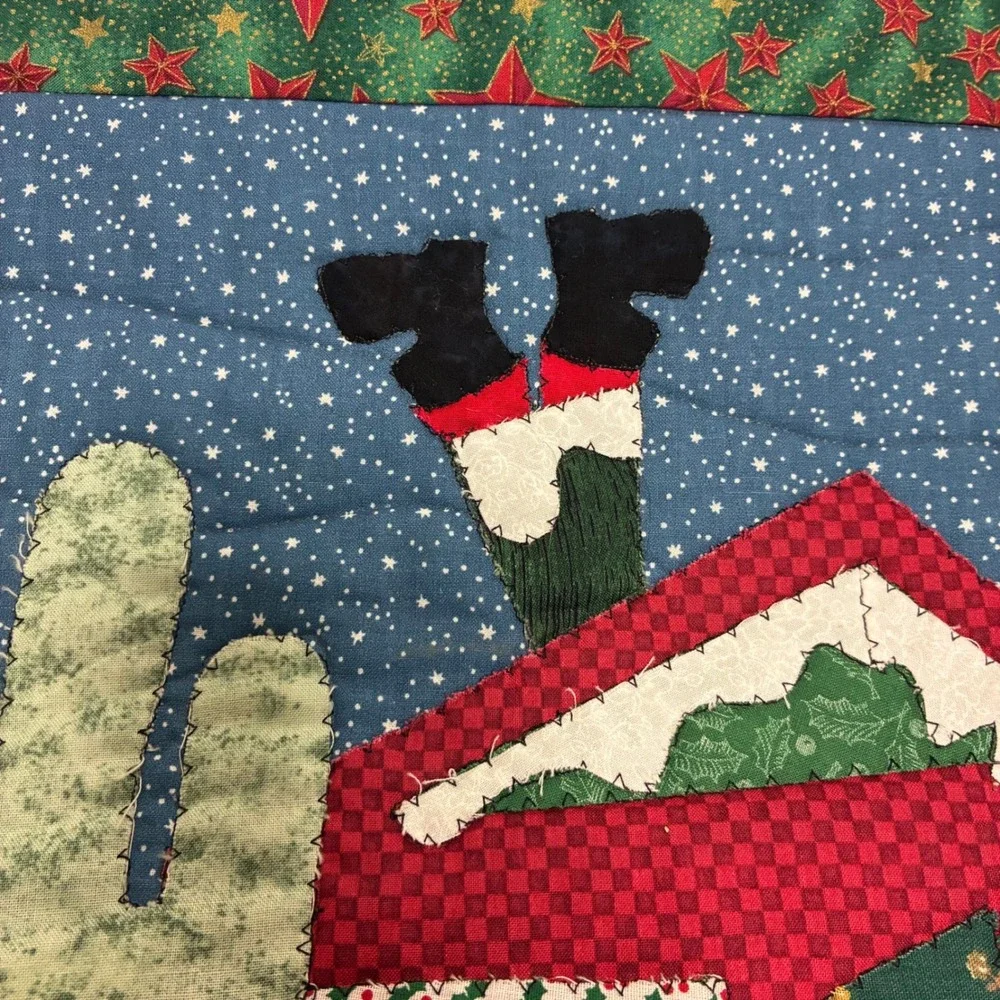 Christmas Quilted Wall Hanging Green Santa Cactus Southwest Holiday 16.75